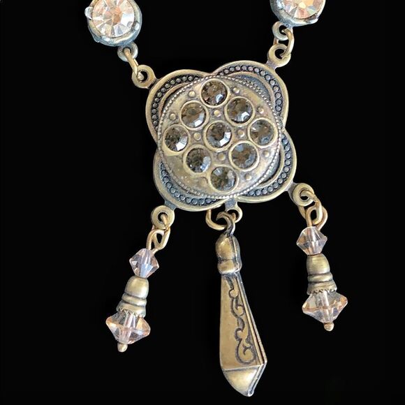 Vintage Banana Bob citrine champagne crystal ox gold pendant necklace Edwardian - Picture 5 of 8